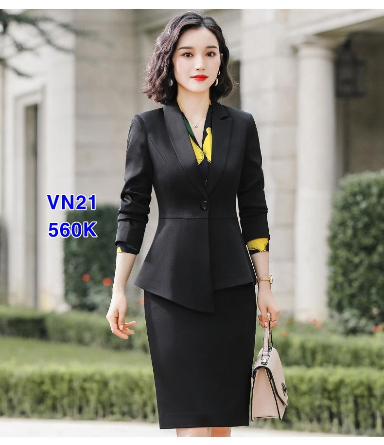 Áo khoác blazer vest công sở nữ 1 cúc dáng dài đen phối với chân váy khoá