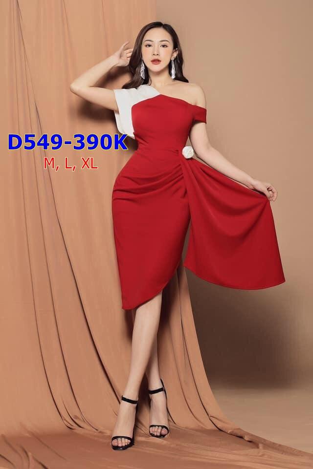 Đầm Body Lệch Vai Đính Bông D549