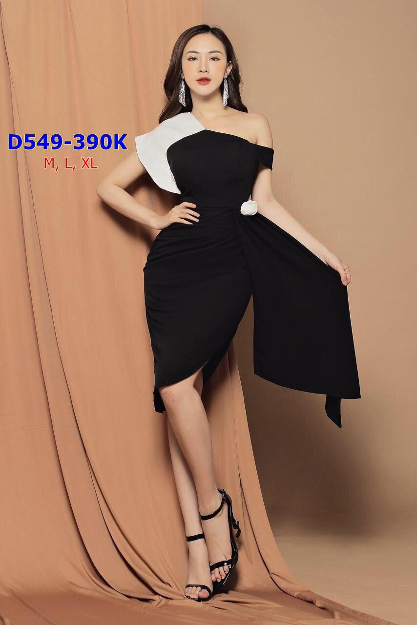 Đầm Body Lệch Vai Đính Bông D549