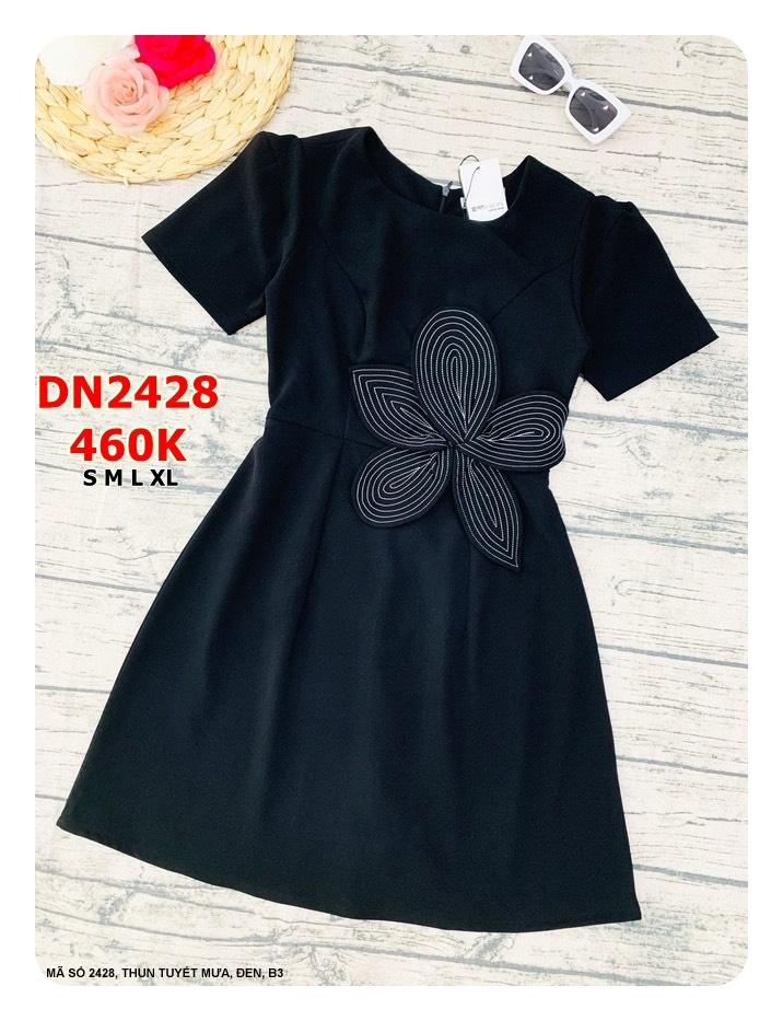 ĐẦM TAY NGẮN EO ĐÍNH BÔNG LỚN MAY CHỈ NỔI SANG TRỌNG - DN2428