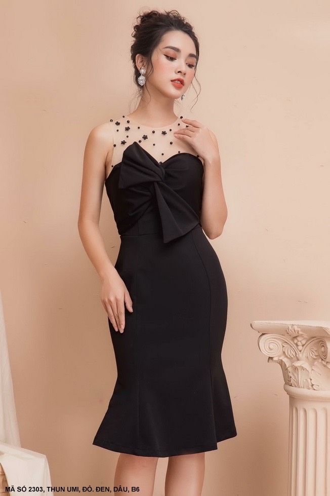ĐẦM CÚP NGỰC ĐÍNH NƠ LỚN TRƯỚC NGỰC-DN2303