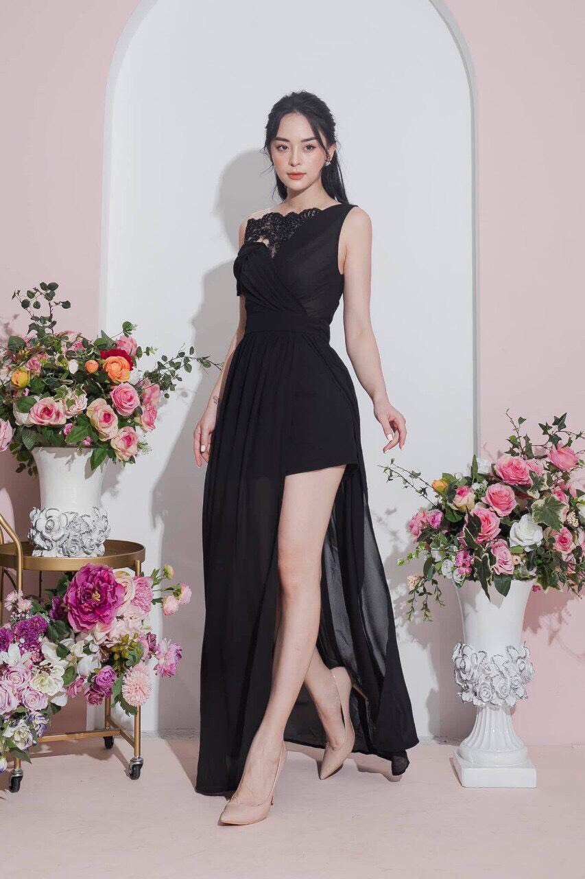 ĐẦM DẠ HỘI RỚT VAI ĐÍNH NGỌC -D446
