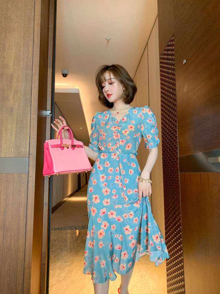 ĐẦM HỌA TIẾT KÈM NỊT CAO CẤP HÀNG NHẬP-HN708