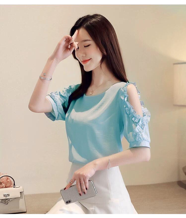 ÁO SƠ MI KIÊU CUTOUT TAY PHỐI BÈO SAU LƯNG THẮT NƠ-SM37