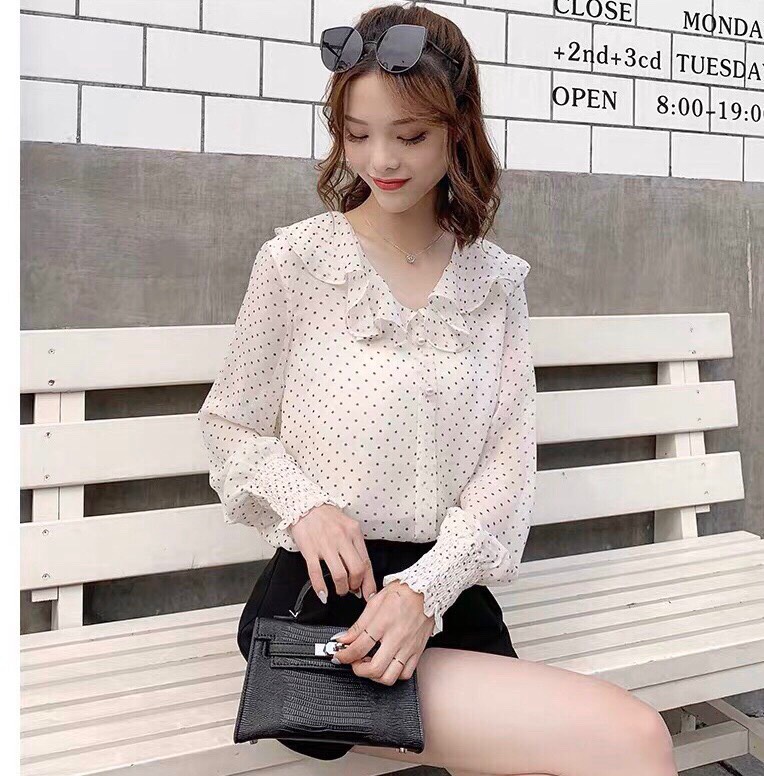 ÁO SƠ MI CHẤM BI CỔ TAY BO THUN -SM44