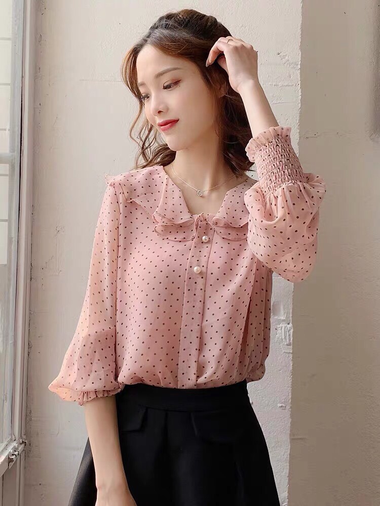 ÁO SƠ MI CHẤM BI CỔ TAY BO THUN -SM44