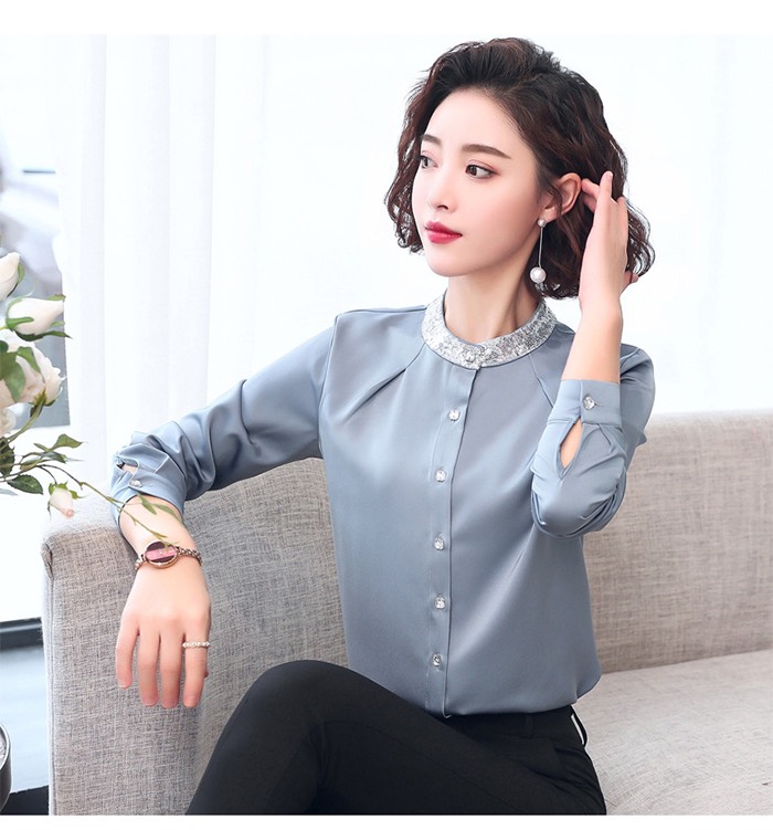 ÁO SƠ MI CỔ TRỤ PHỐI KIM SA CAO CẤP -SM45