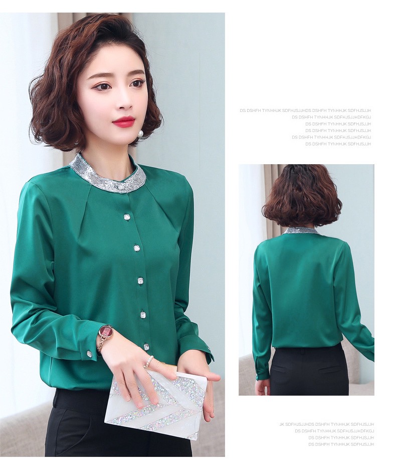 ÁO SƠ MI CỔ TRỤ PHỐI KIM SA CAO CẤP -SM45