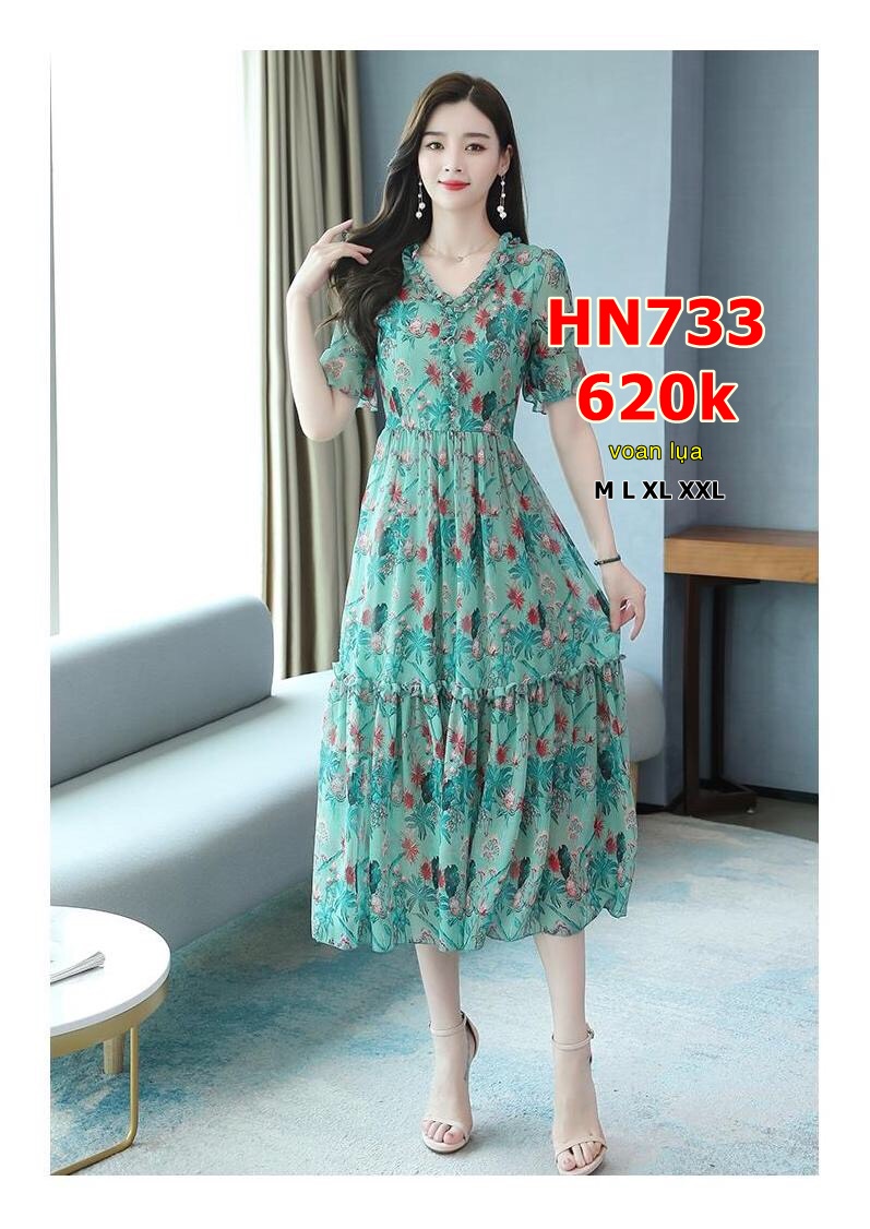 Váy Hoa Nhí Dáng Dài Đuôi Cá Haint Boutique,Đầm Suông Voan Hoa Nhí Thiết Kế  Cổ V Dáng Xuông Rộng Da177 phong cách mới, mẫu đẹp