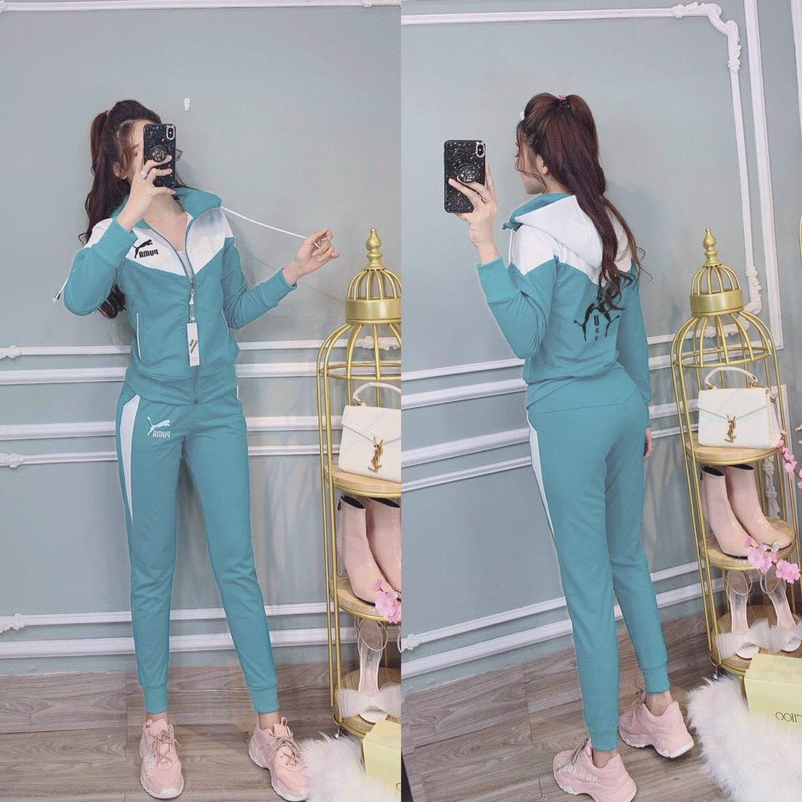 SET BỘ THỂ THAO NÓN PHỐI MÀU  PUMA THÊU CAO CẤP - BTN164