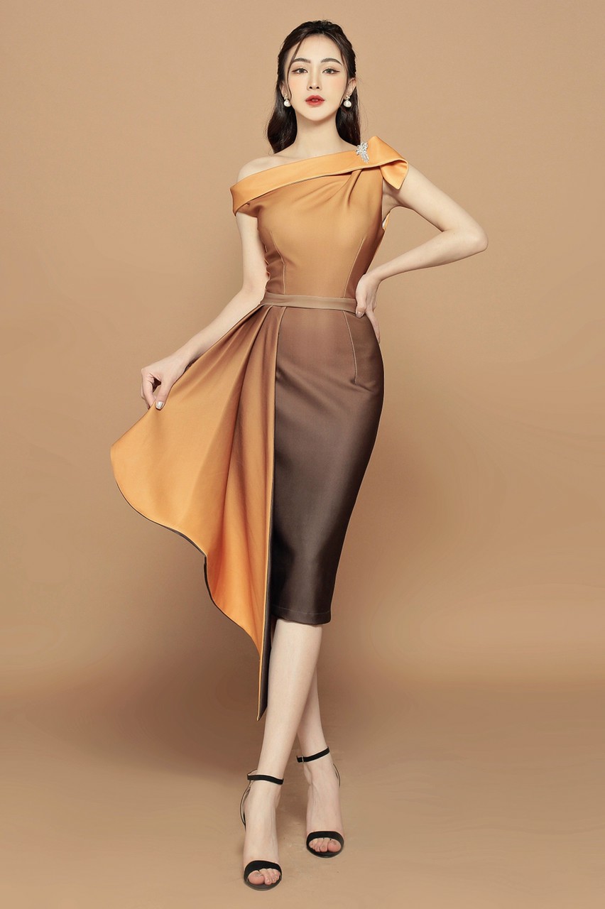 Đầm Ombre Nhúng Bèo Lệch Vai - D768