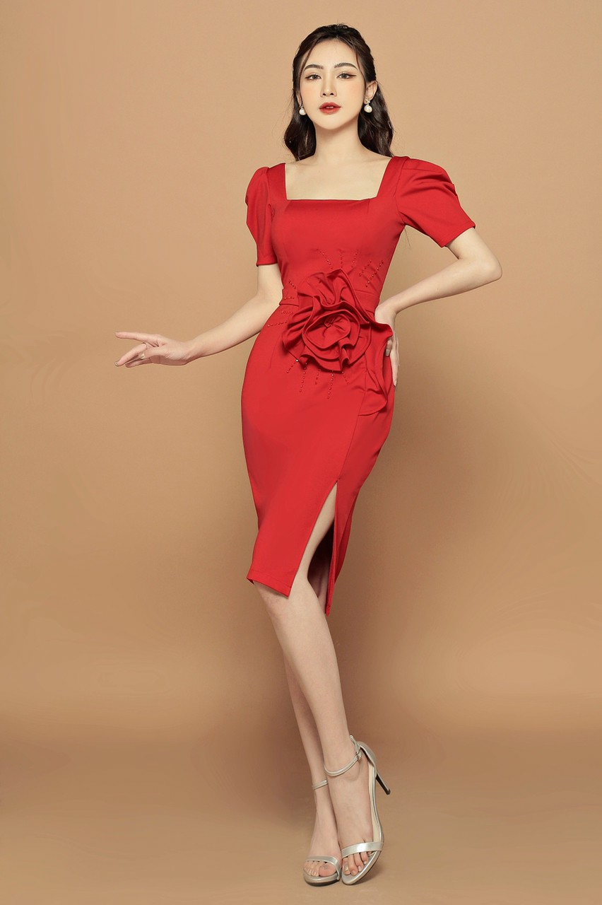 Đầm Body Cổ Vương Đính Hoa- D753