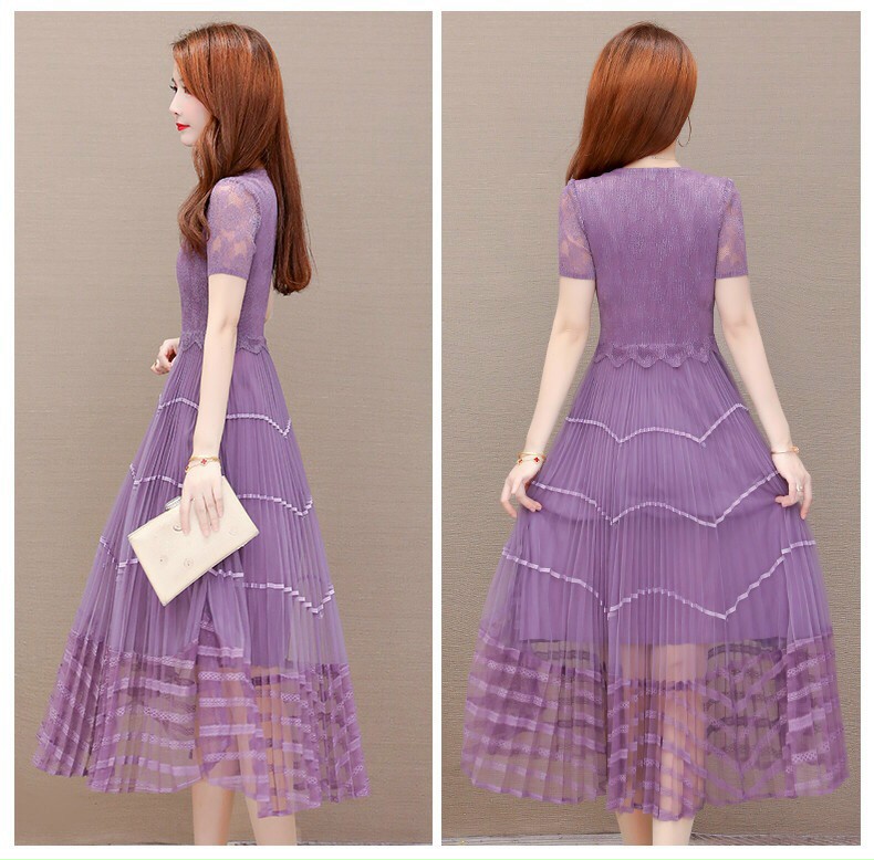 Đầm Ren Dập Ly Tay Ngắn- HN1046