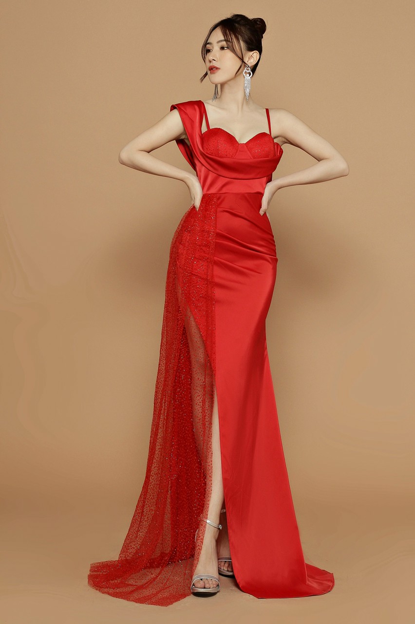ĐẦM DẠ HỘI LỆCH VAI PHỐI KIM TUYẾN - D683