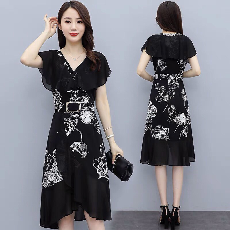 Đầm Lụa Hoa Sen Kèm Belt - HN1065