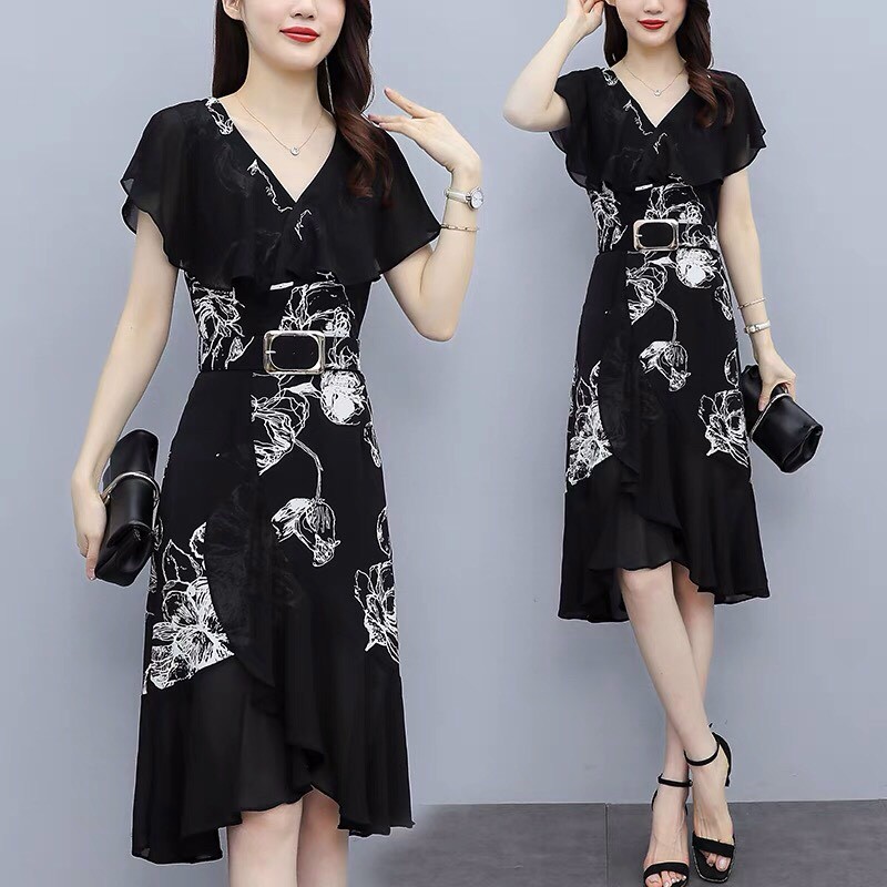 Đầm Lụa Hoa Sen Kèm Belt - HN1065