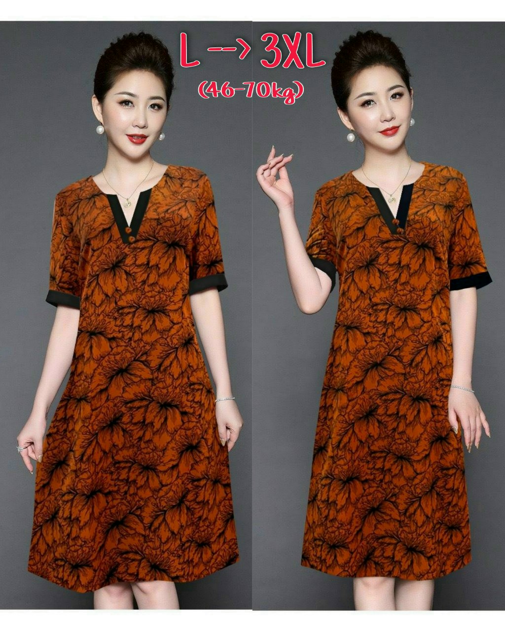 Đầm Suông Cổ Tim Phối Nút In Họa Tiết -  DS84