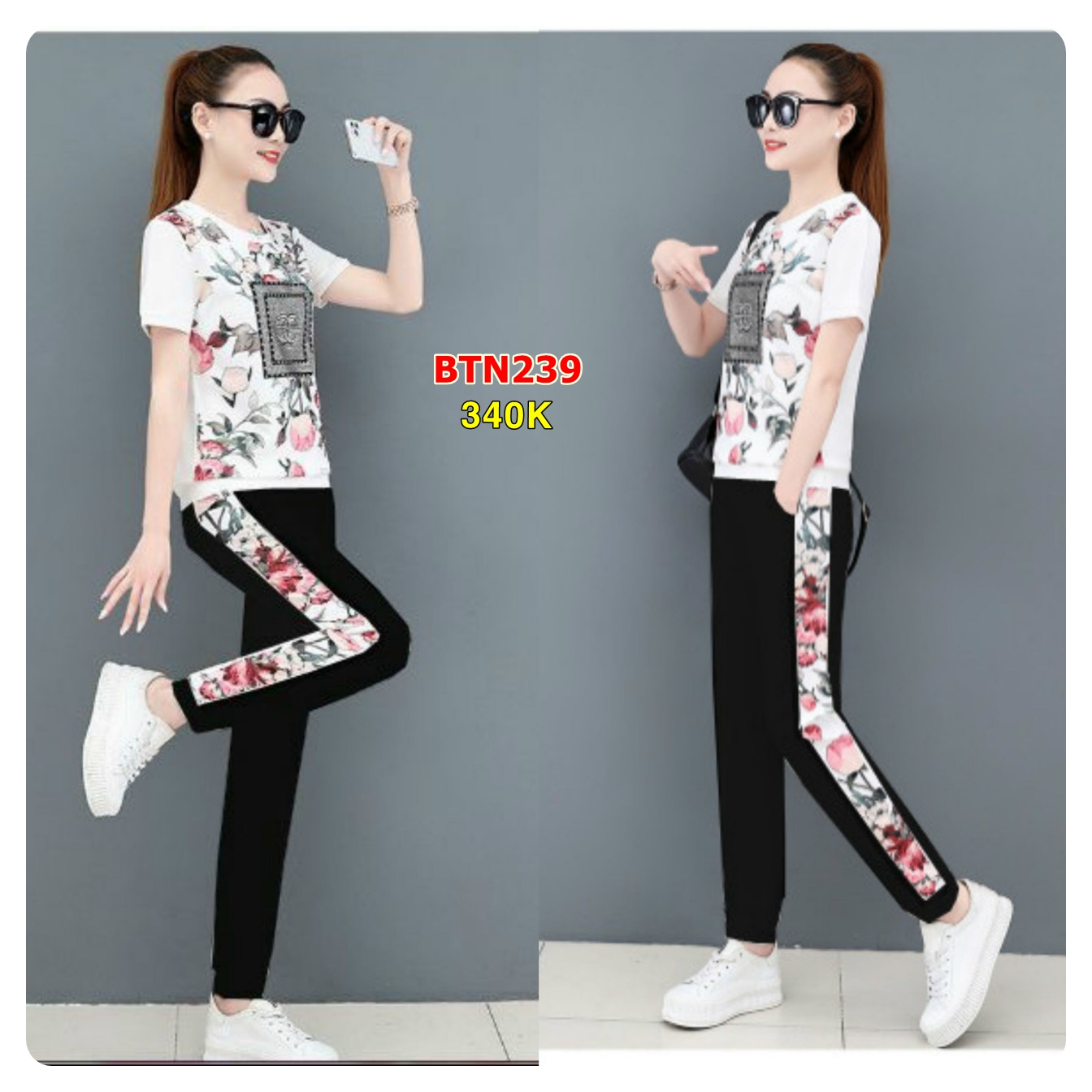 Set Bộ Thời Trang Cườm Đá Sang Trọng Trên Nền Hoa 3D- BTN239