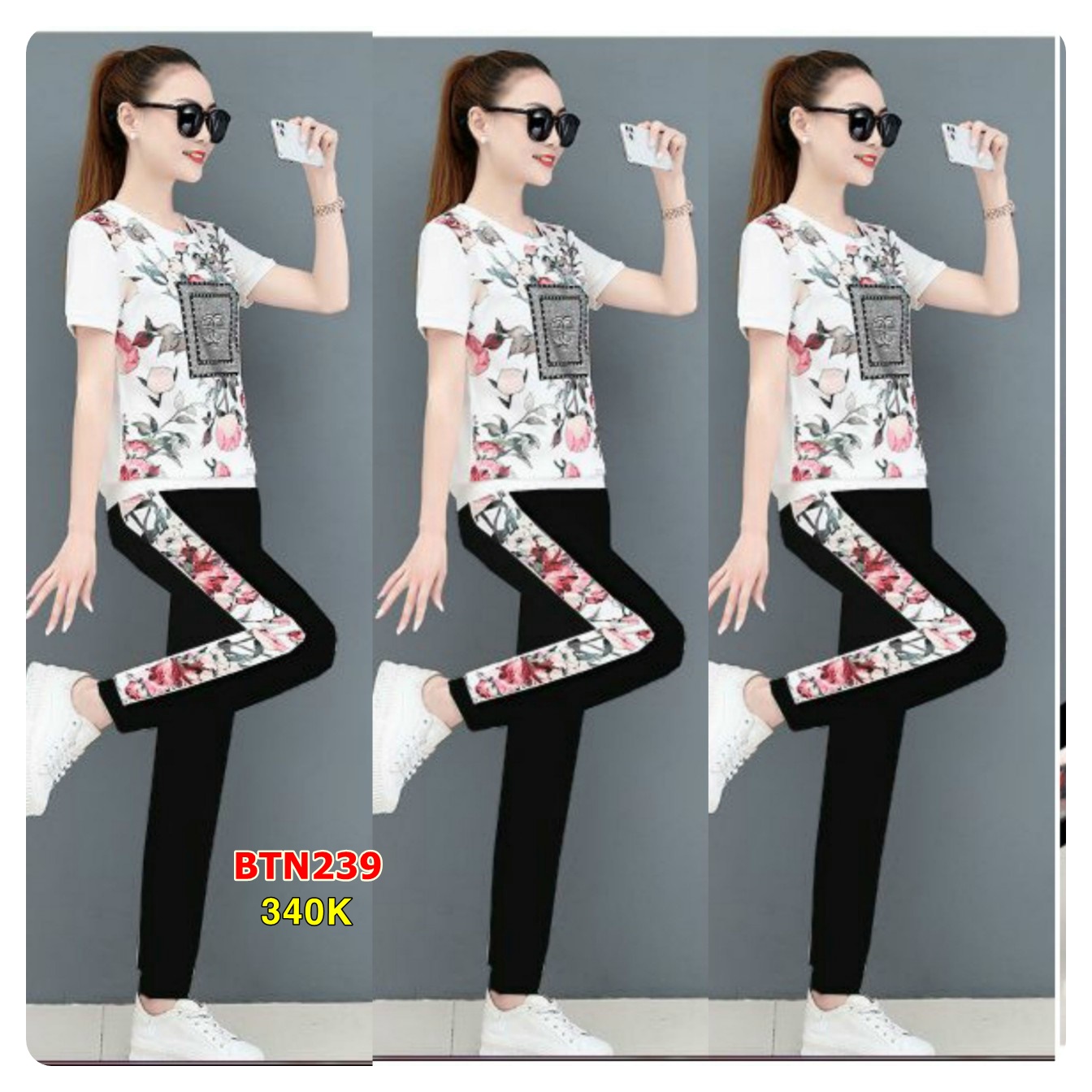 Set Bộ Thời Trang Cườm Đá Sang Trọng Trên Nền Hoa 3D- BTN239