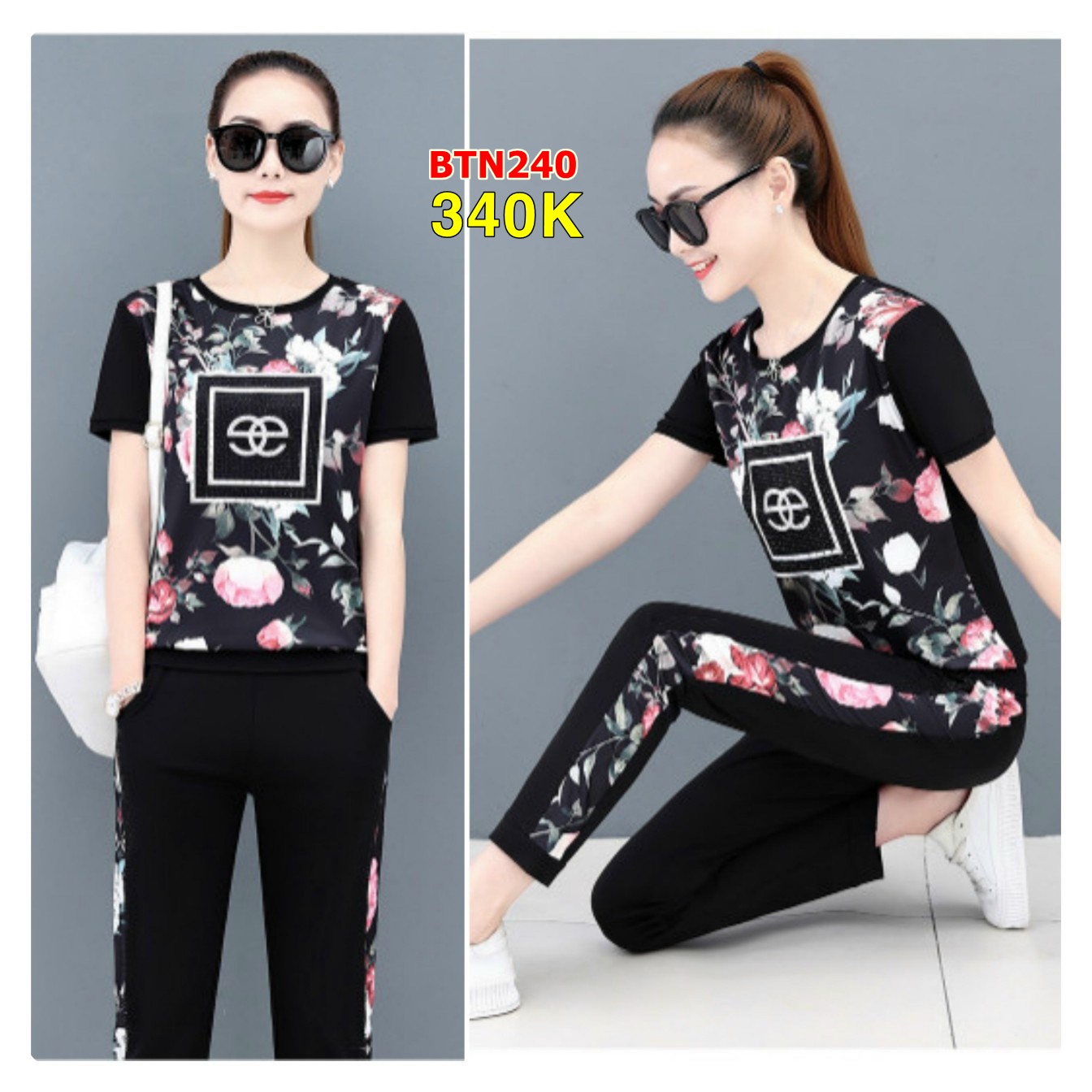Set Bộ Thời Trang Cườm Đá Sang Trọng Trên Nền Hoa 3D - BTN240