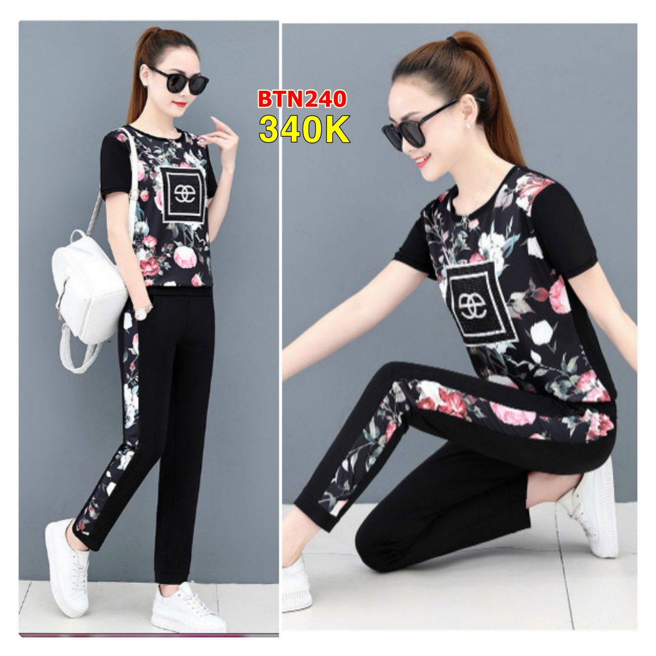 Set Bộ Thời Trang Cườm Đá Sang Trọng Trên Nền Hoa 3D - BTN240