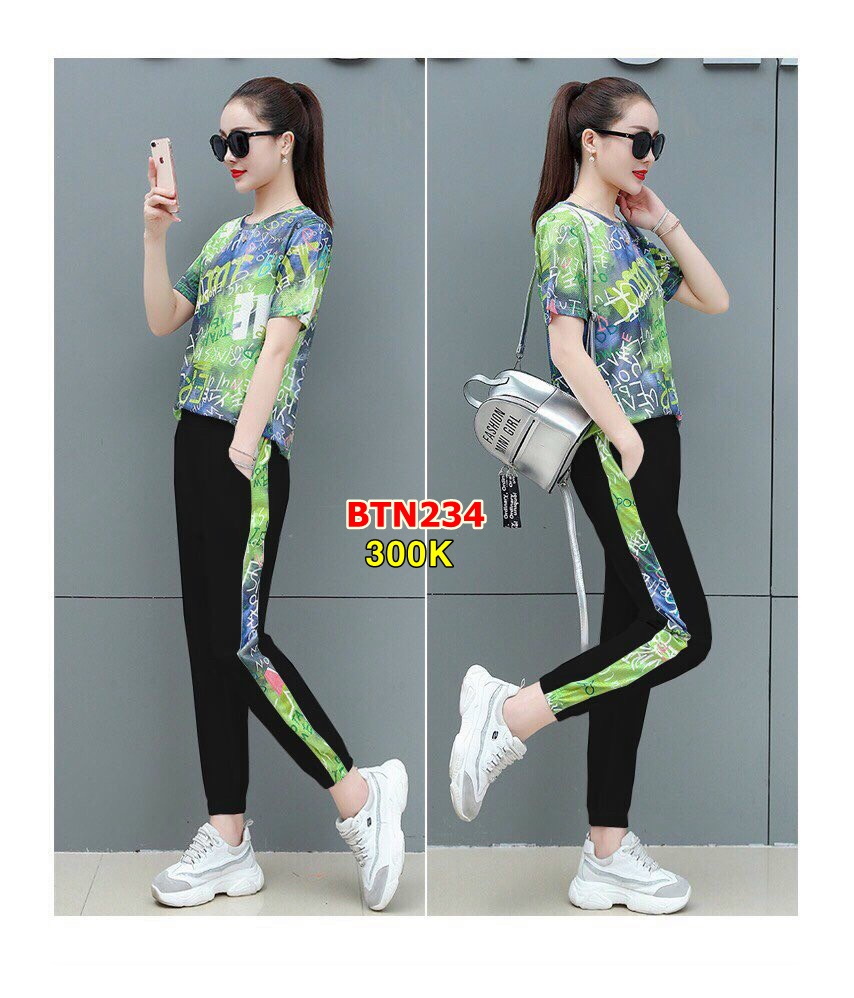 Set  Bộ Thời Trang Phối Họa Tiết Chữ Loang 3D Hot Hit - BTN234