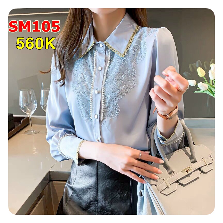 Áo Sơ Mi Cổ Ren Kết Hạt - SM105