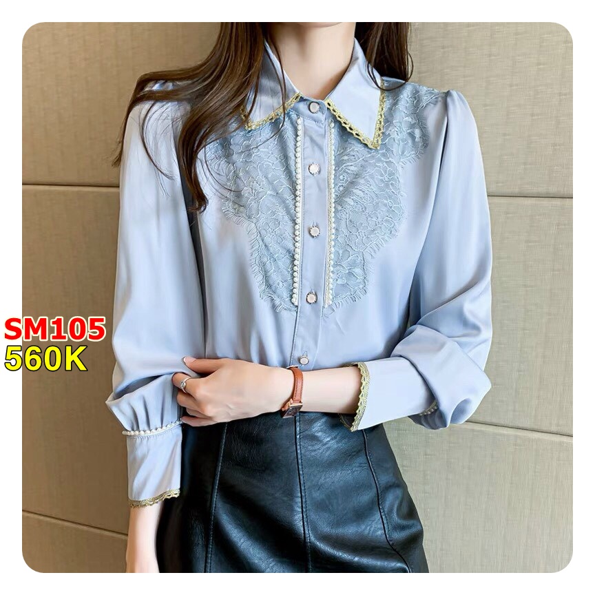 Áo Sơ Mi Cổ Ren Kết Hạt - SM105