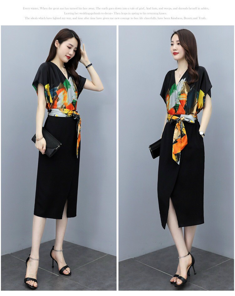 Đầm Cánh Dơi Phối Màu Cột Eo - HN1108