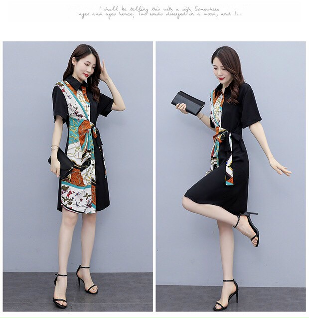 Đầm Lụa Sơ Mi Cột Eo- HN1113
