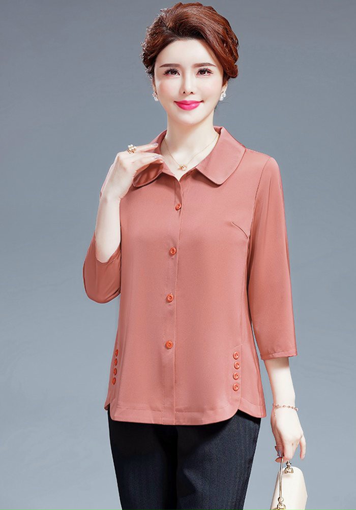 Áo Kiểu Trung Niên Cổ Bẻ Phối Nút 2 Bên Tà - SM111