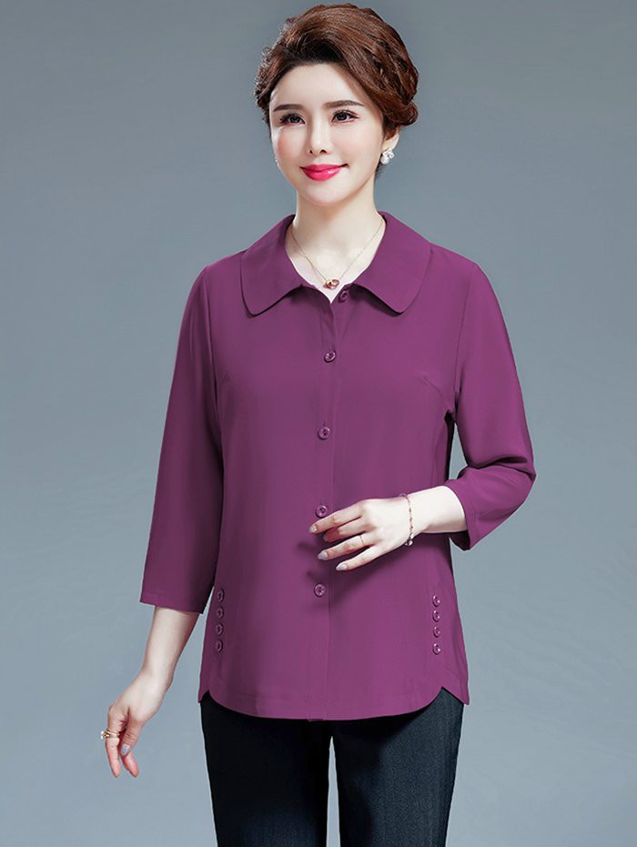 Áo Kiểu Trung Niên Cổ Bẻ Phối Nút 2 Bên Tà - SM111