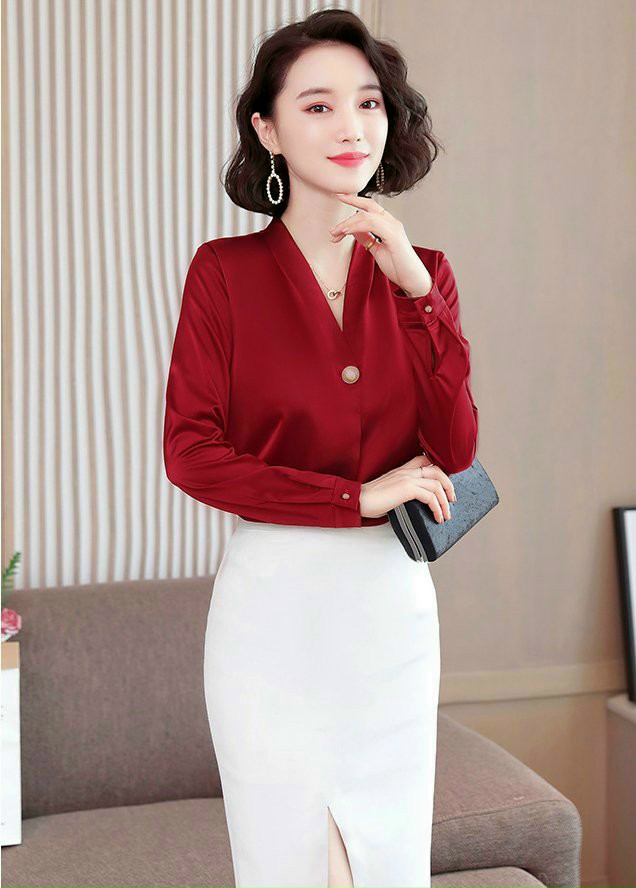 Áo Sơ Mi Kiểu Cổ V Đính Kèm Phụ Kiện - SM113
