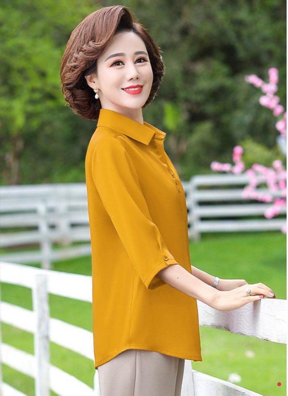 Áo Sơ Mi Trung Niên Cổ Bẻ Phối Nút- SM107