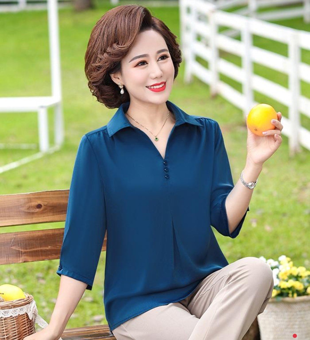 Áo Sơ Mi Trung Niên Cổ Bẻ Phối Nút- SM107