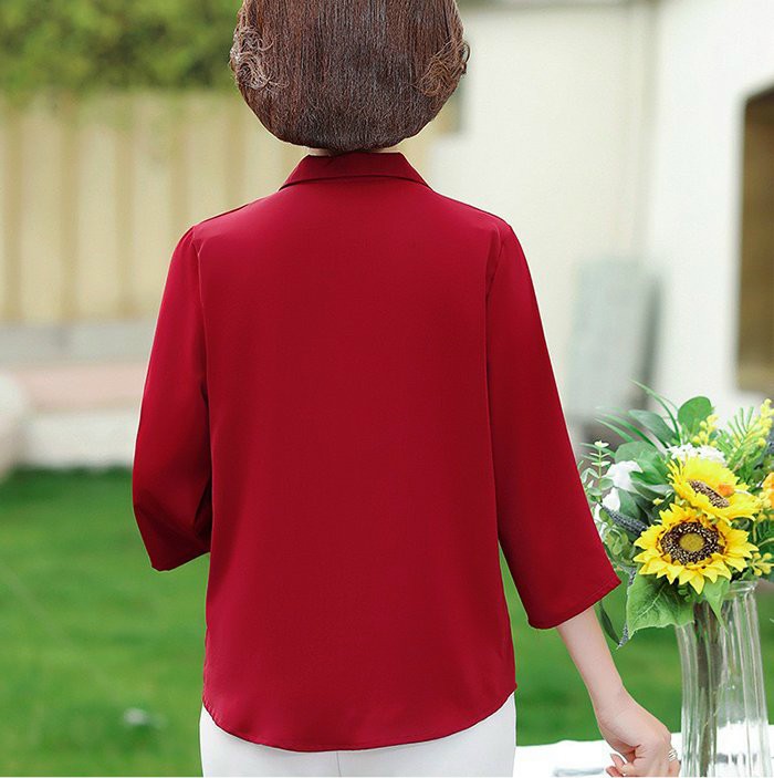 Áo Sơ Mi Trung Niên Đính Nút Rút Eo Cách Điệu - SM109