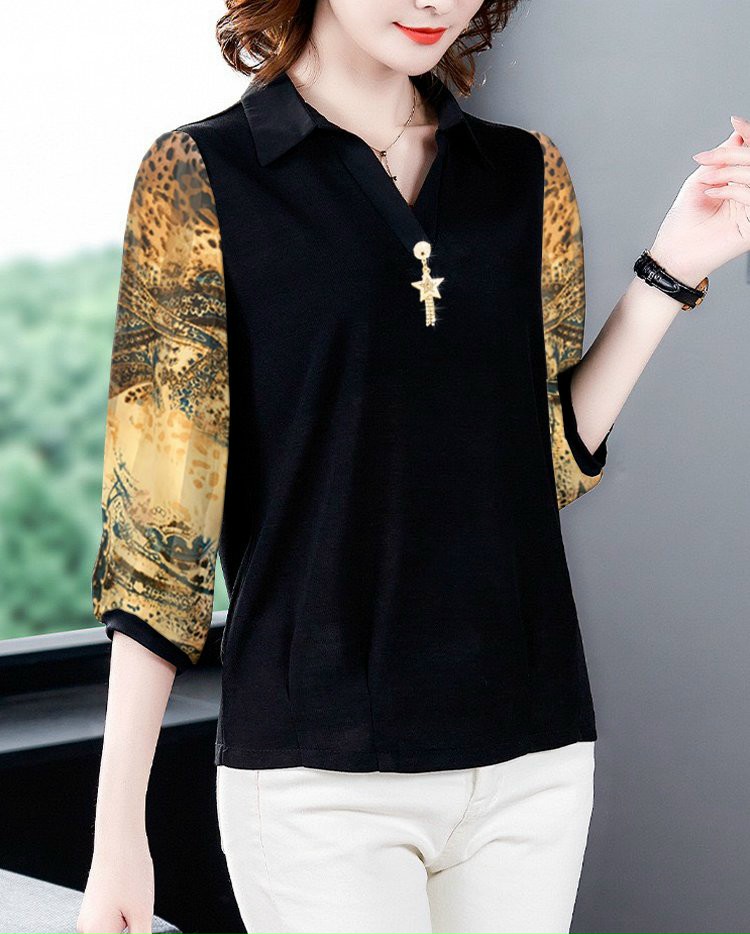 Áo Sơ Mi Trung Niên Tay Phồng Phối Họa Tiết- SM112