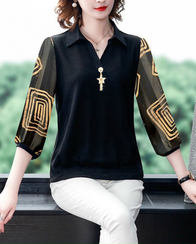 Áo Sơ Mi Trung Niên Tay Phồng Phối Họa Tiết- SM112