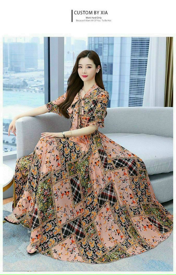 ĐẦM MAXI HỌA TIẾT DÁNG DÀI CAO CẤP SANG CHẢNH-HN1150