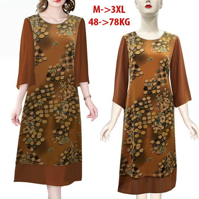 ĐẦM SUÔNG LỤA PHỐI VOAN IN HỌA TIẾT CAO CẤP-HN1145