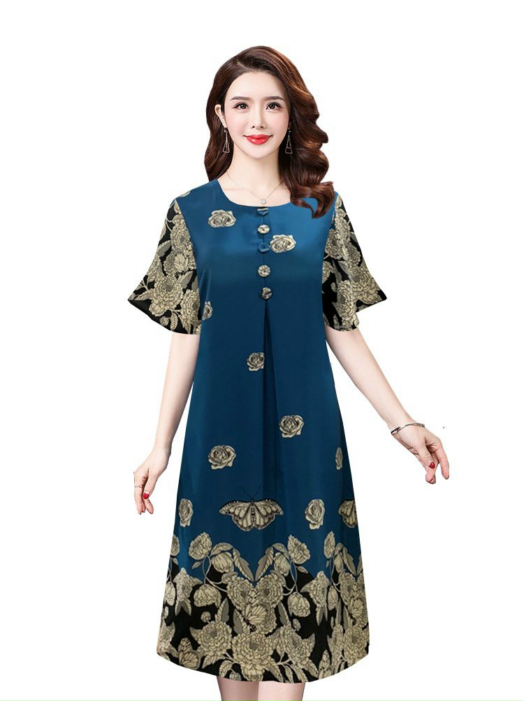 ĐẦM SUÔNG TAY CÁNH TIÊN ĐÍNH 5 NÚT IN HỌA TIẾT  CAO CẤP-1152