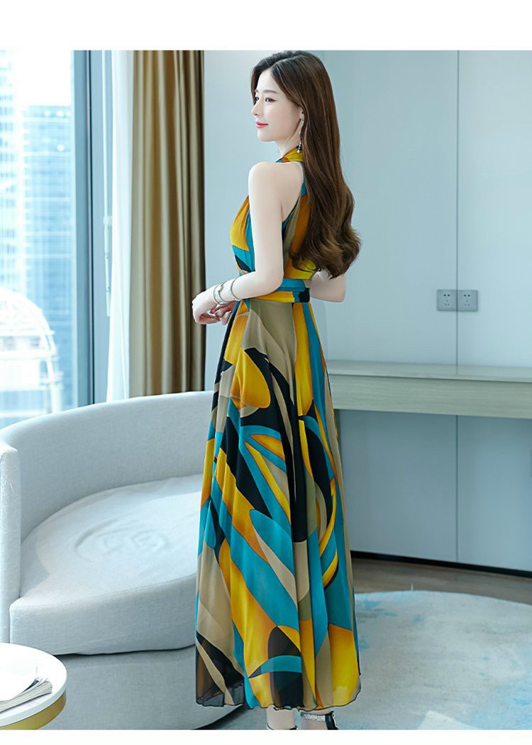 ĐẦM MAXI CỔ YẾM HOẠ TIẾT SẮC MÀU SANH TRONG-HN1162