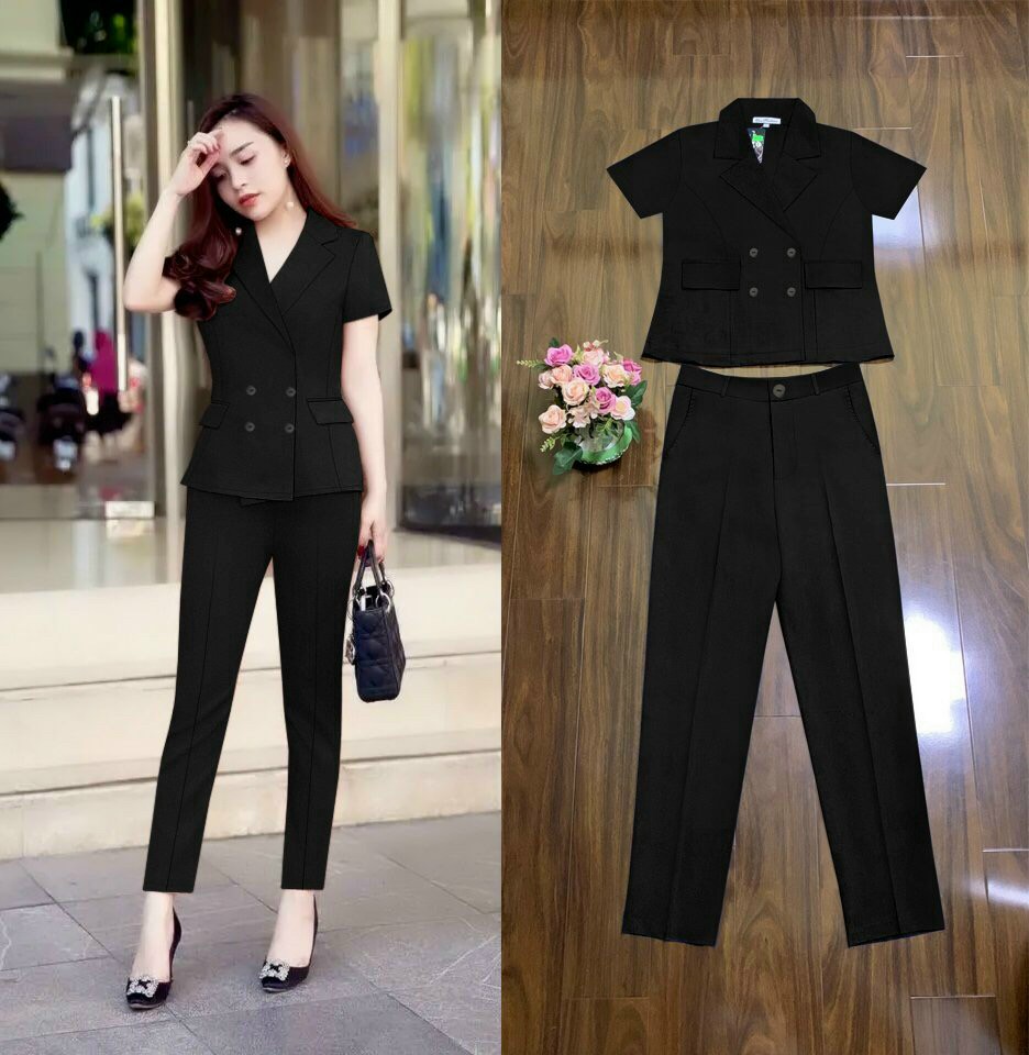 SÉT BỘ VEST QUẦN DÀI ÁO PHỐI 2 TÚI NẮP GIẢ CAO CẤP-VN130