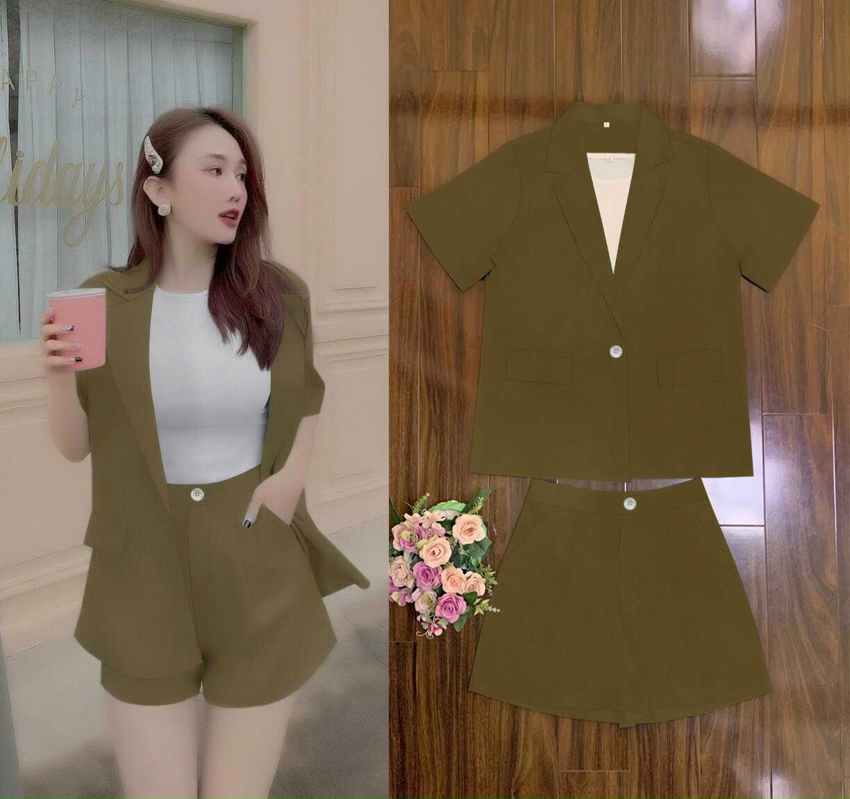 SÉT SHORT VEST 3 MÓN (ÁO KHOÁC.VEST PHOM RỘNG) SANG TRONG-VN131