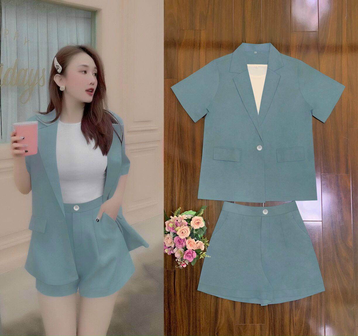 SÉT SHORT VEST 3 MÓN (ÁO KHOÁC.VEST PHOM RỘNG) SANG TRONG-VN131