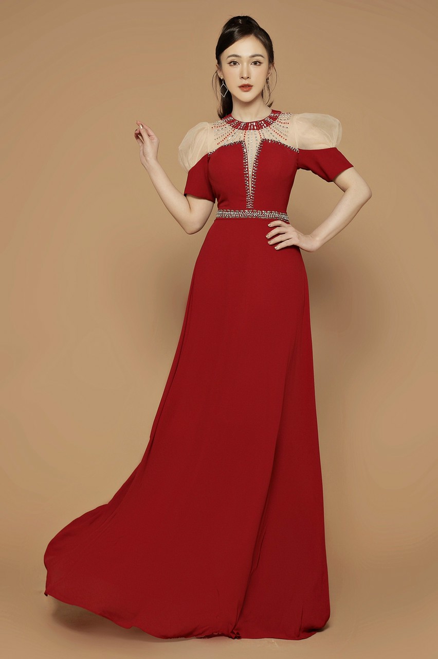 Váy dạ hội đỏ bẹt vai ôm body tôn dáng - D579 - AloraShop21