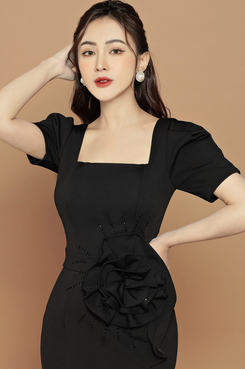 Đầm body đính bông eo kết pha lê cao cấp trẻ trung- D753