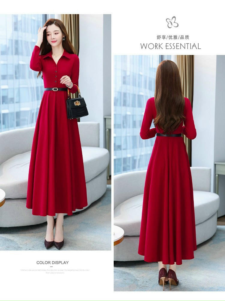 ĐẦM XÒE DÁNG DÀI CỔ SƠ MI  KÈM NỊT CAO CẤP-HN1209