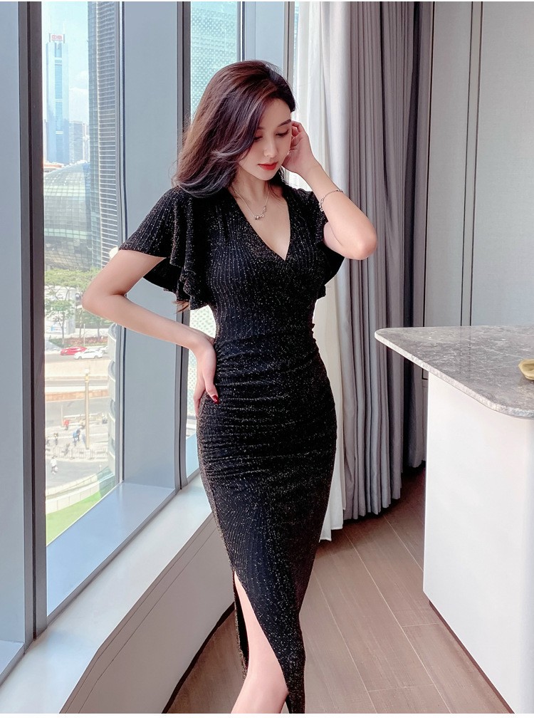 ĐẦM BODY  KIM TUYẾN TAY RƠI XẺ TÀ CAO CẤP (HÀNG NHẬP) - HN1207