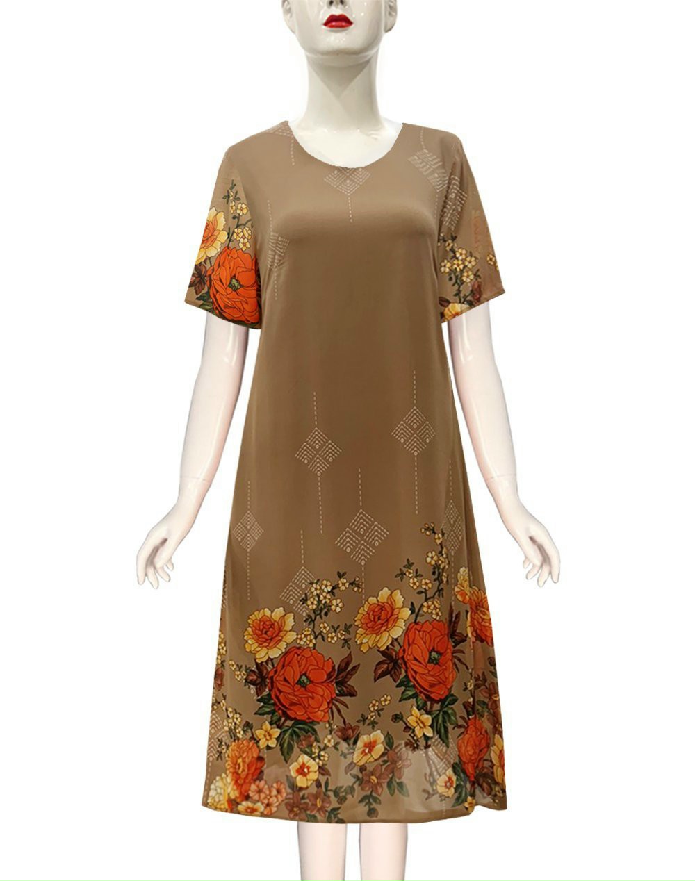 ĐẦM SUÔNG IN HOA MÀU SANG TRỌNG- DTN64